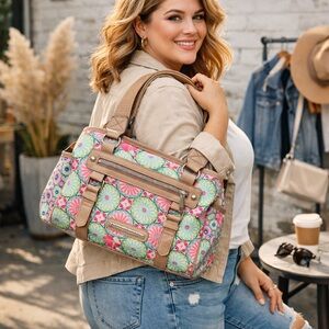 Lily Bloom Floral Satchel Handbag Multicolor Vegan Leather